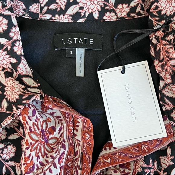 1. State NWT Floral Gold Metallic Button Front Bell Sleeve Boho Dress Sz S - Picture 12 of 12